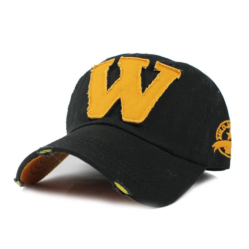 Cotton Embroidery Letter W Baseball Cap Snapback Caps Bone Sports Hat Distressed Wearing Style Outdoor Hat For Men Custom Hats