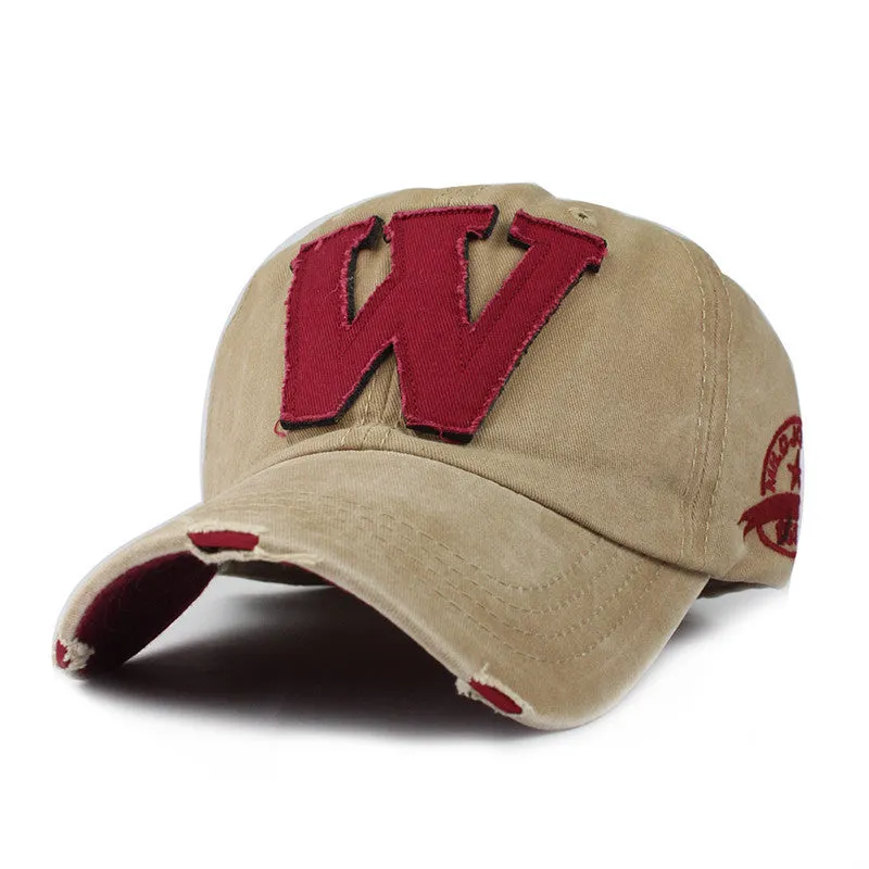 Cotton Embroidery Letter W Baseball Cap Snapback Caps Bone Sports Hat Distressed Wearing Style Outdoor Hat For Men Custom Hats