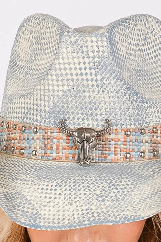 Cow Skull Hatband Vintage Cowboy Straw Hat