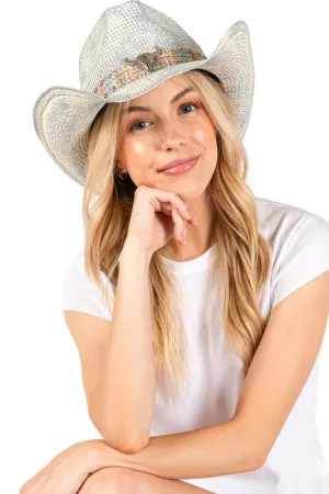 Cow Skull Hatband Vintage Cowboy Straw Hat