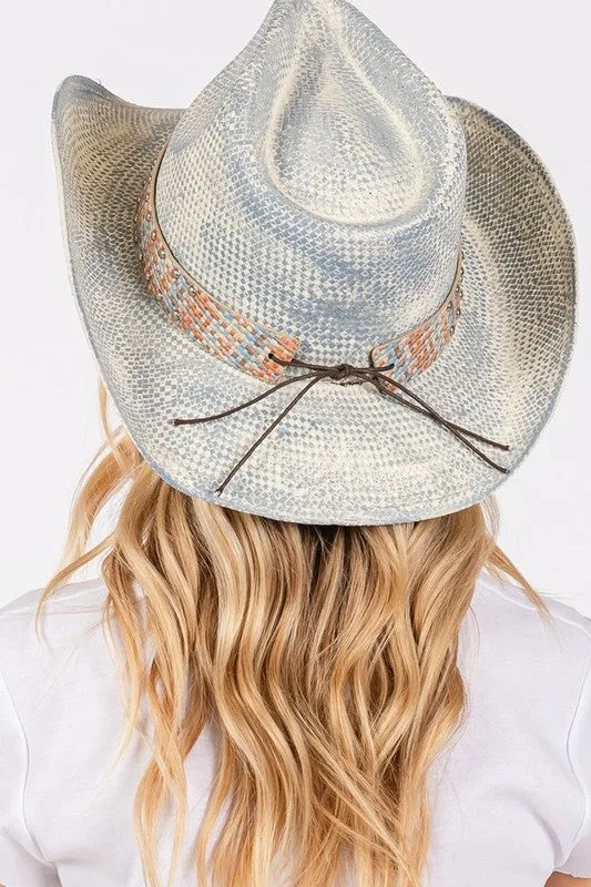 Cow Skull Hatband Vintage Cowboy Straw Hat