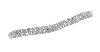 Crown of Leaves Art Deco Curved Filigree Engraved Wedding Band in 14K or 18K White Gold