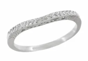 Crown of Leaves Art Deco Curved Filigree Engraved Wedding Band in 14K or 18K White Gold