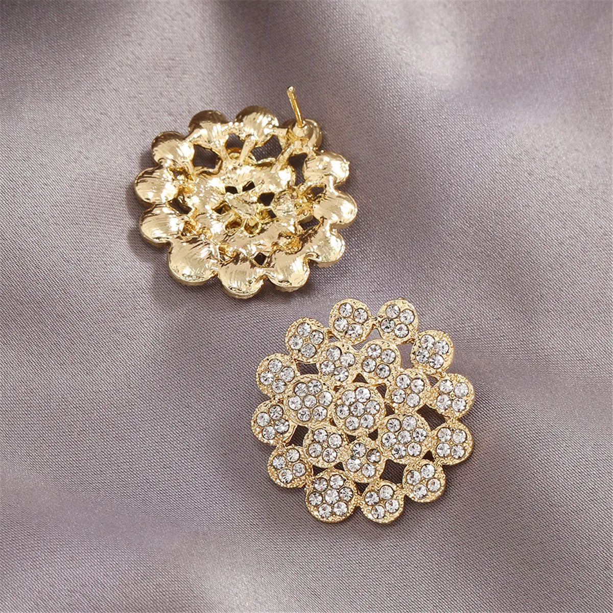 Cubic Zirconia & 18K Gold-Plated Flower Stud Earrings
