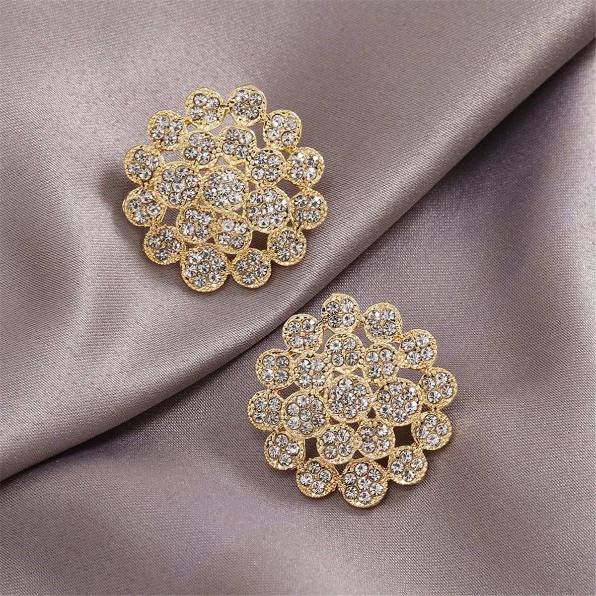 Cubic Zirconia & 18K Gold-Plated Flower Stud Earrings