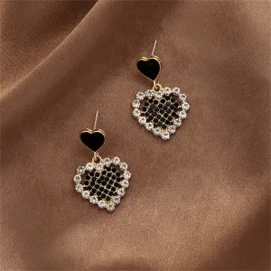 Cubic Zirconia & Black Enamel 18K Gold-Plated Heart Drop Earrings