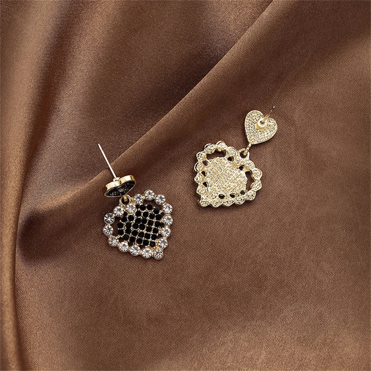 Cubic Zirconia & Black Enamel 18K Gold-Plated Heart Drop Earrings