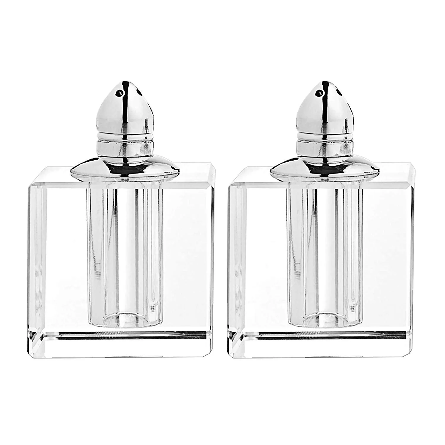 (D) Handcrafted 'Vitality Silver' Crystal Glass 2-pc Salt & Pepper Shakers Set