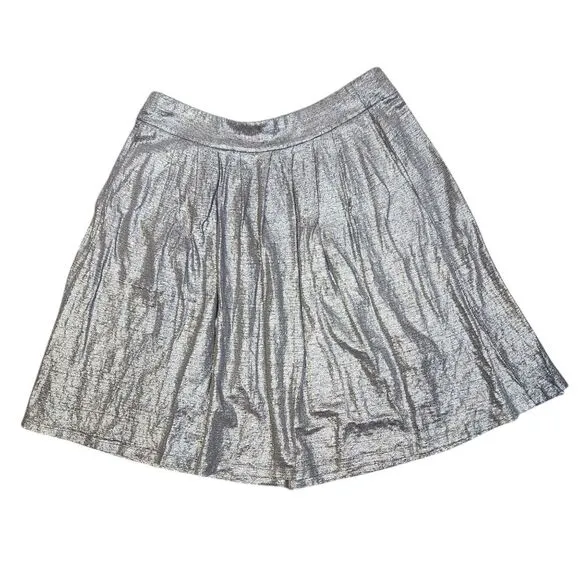 Eileen Fisher Ash Organic Linen Jersey Shimmer Skirt Short Pockets Silver Gray S