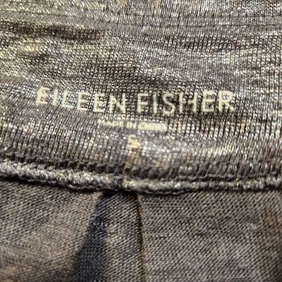 Eileen Fisher Ash Organic Linen Jersey Shimmer Skirt Short Pockets Silver Gray S