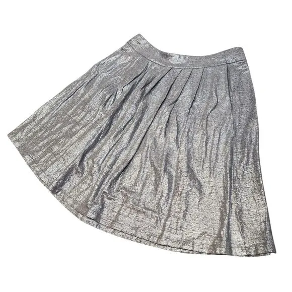 Eileen Fisher Ash Organic Linen Jersey Shimmer Skirt Short Pockets Silver Gray S