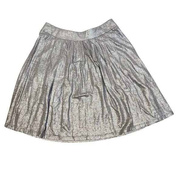 Eileen Fisher Ash Organic Linen Jersey Shimmer Skirt Short Pockets Silver Gray S