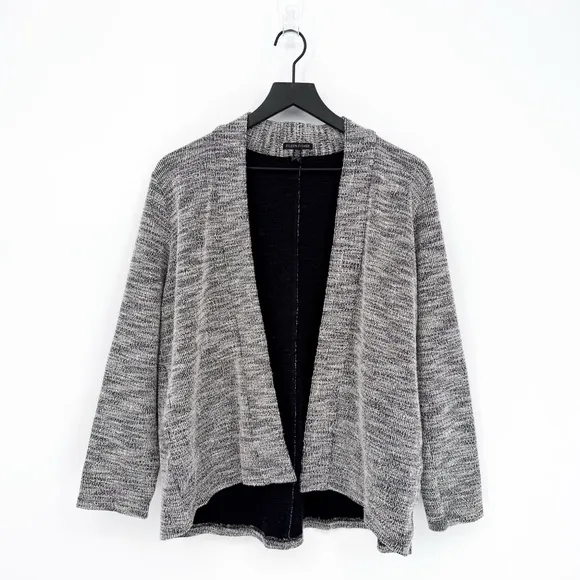 Eileen Fisher Knit Jacquard Kimono Jacket White/Black Size Medium