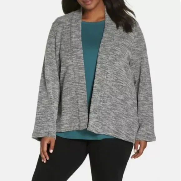 Eileen Fisher Knit Jacquard Kimono Jacket White/Black Size Medium