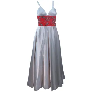 ELEANORA GARNETT 1950s Silver and Red Silk Gown Size 2