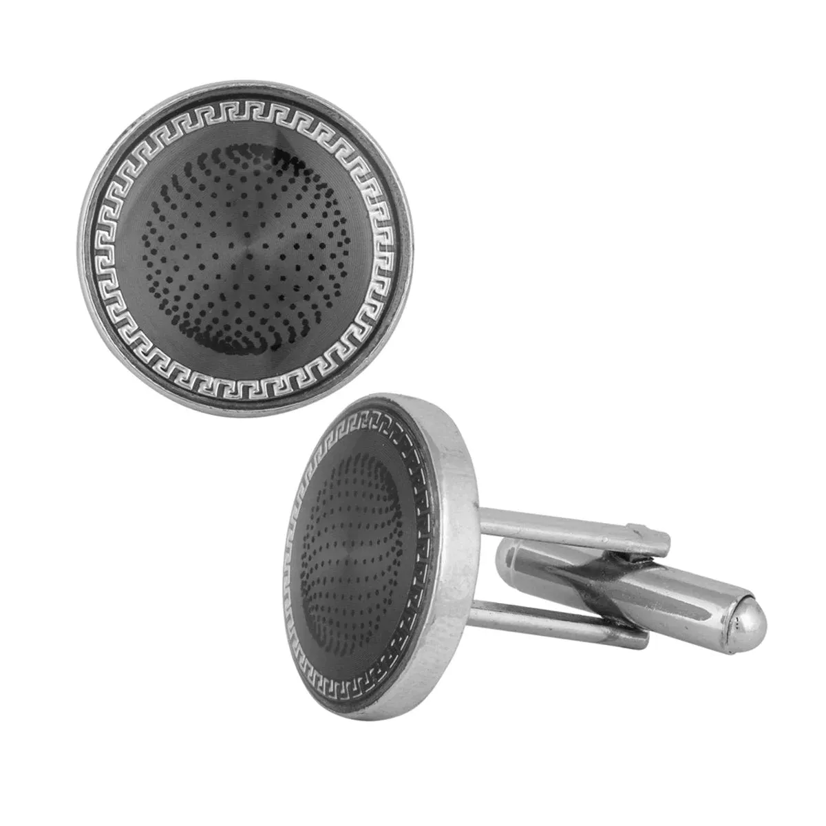 Elegant Round Grey Cufflinks in Presentation Gift Box