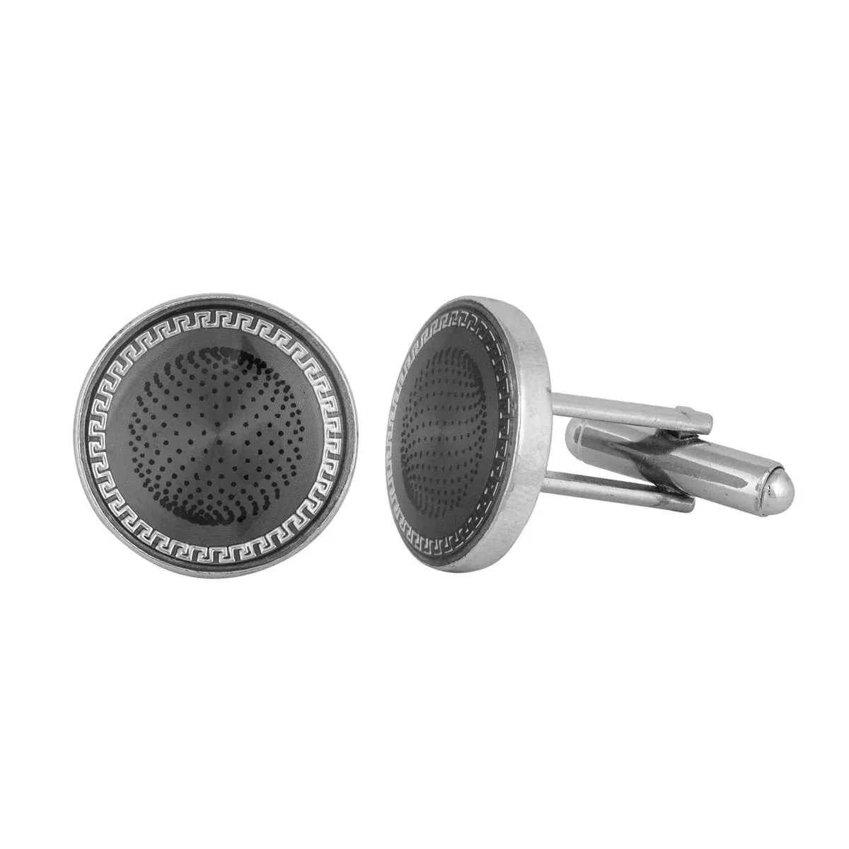 Elegant Round Grey Cufflinks in Presentation Gift Box