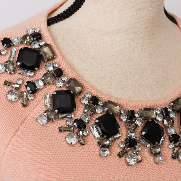 Embellished retro sweater peach fuzz shade 3/4 length wool blend rhinestones M