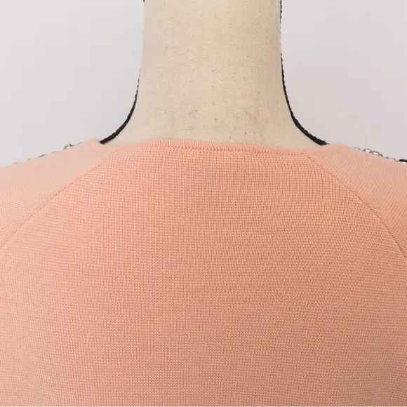 Embellished retro sweater peach fuzz shade 3/4 length wool blend rhinestones M