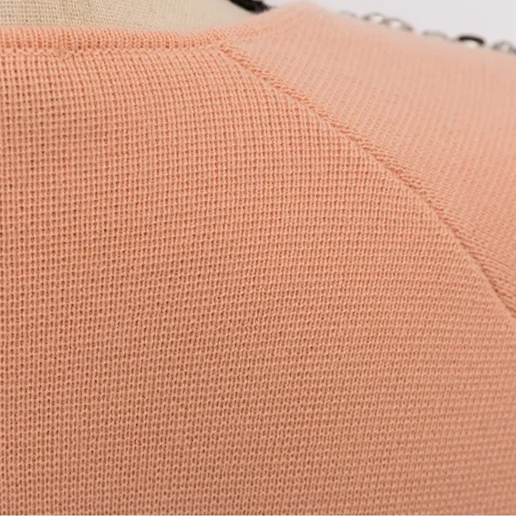 Embellished retro sweater peach fuzz shade 3/4 length wool blend rhinestones M
