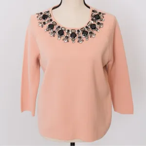Embellished retro sweater peach fuzz shade 3/4 length wool blend rhinestones M
