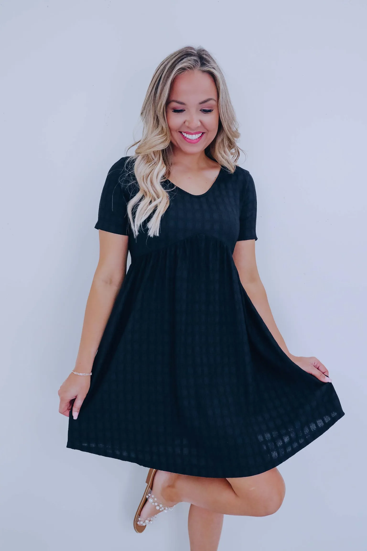 Emery Empire Waist Mini Dress - Black