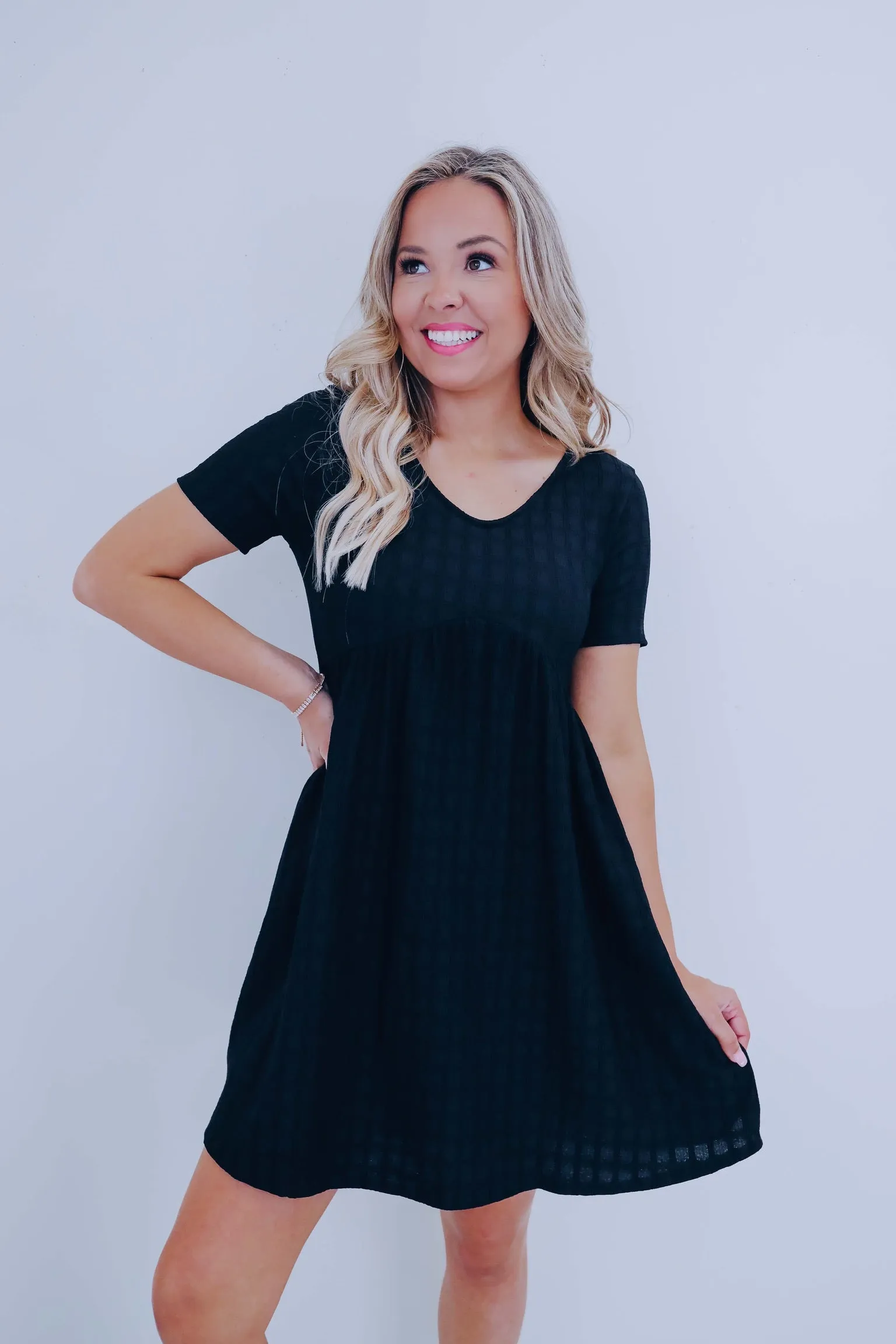 Emery Empire Waist Mini Dress - Black
