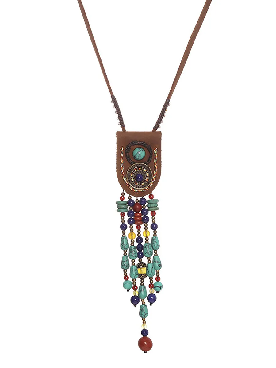 Ethinc Leather Turquoise Bead Alloy Tassel