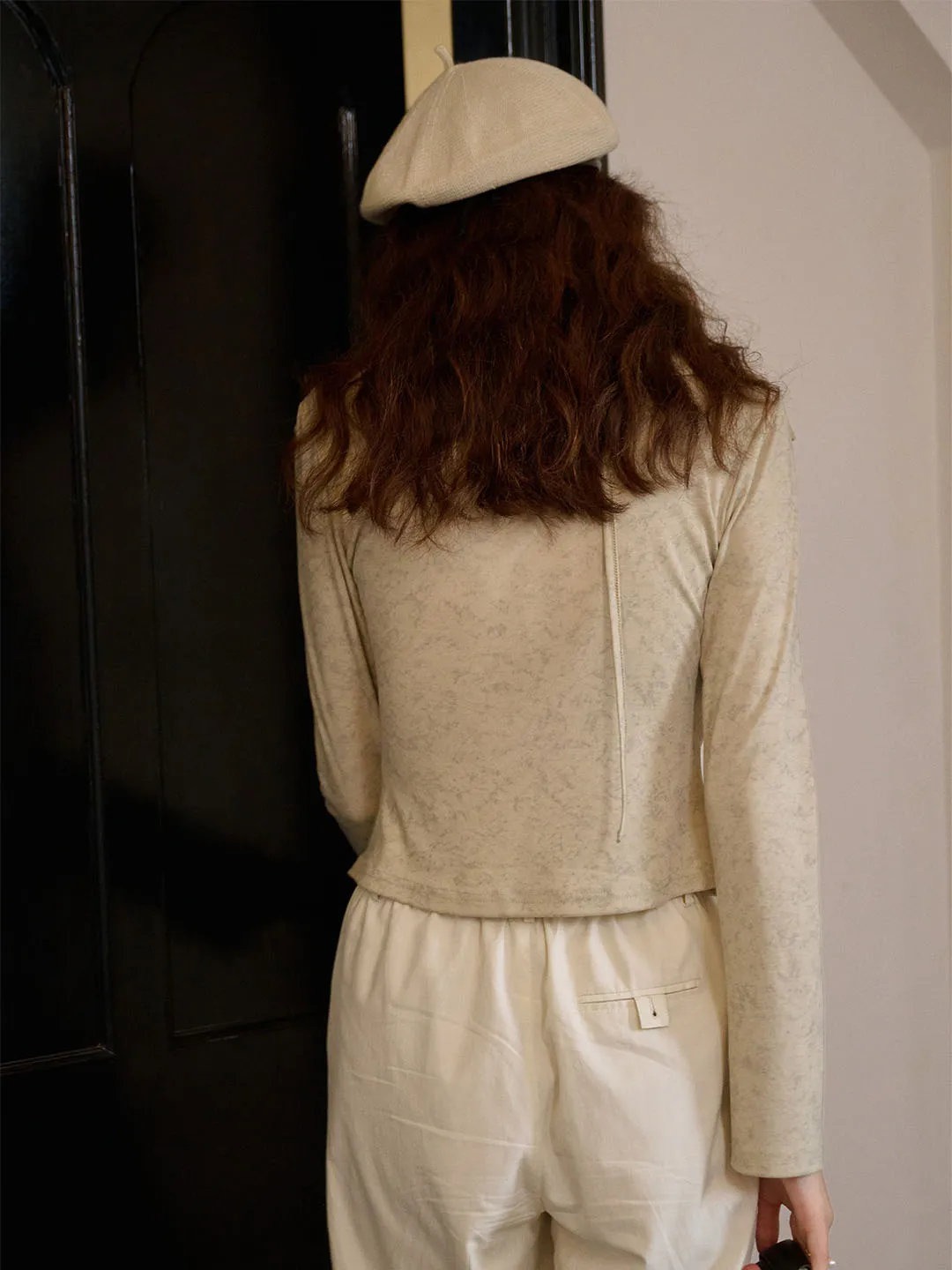 【Final Sale】Kaliyah V-neck Pleated Button Printed Knitted Cardigan