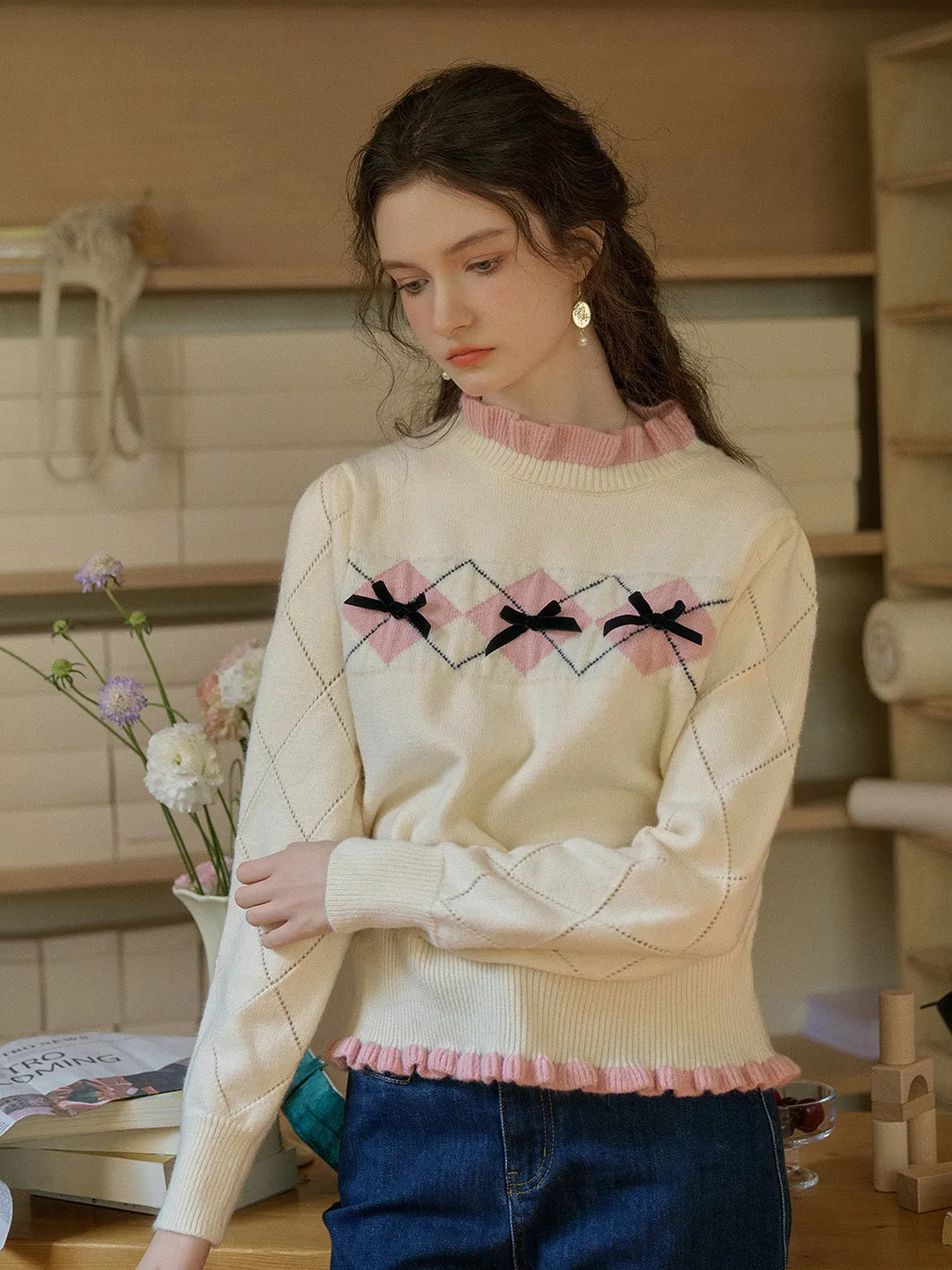 【Final Sale】Max Ruffled Collar Bow Sweater