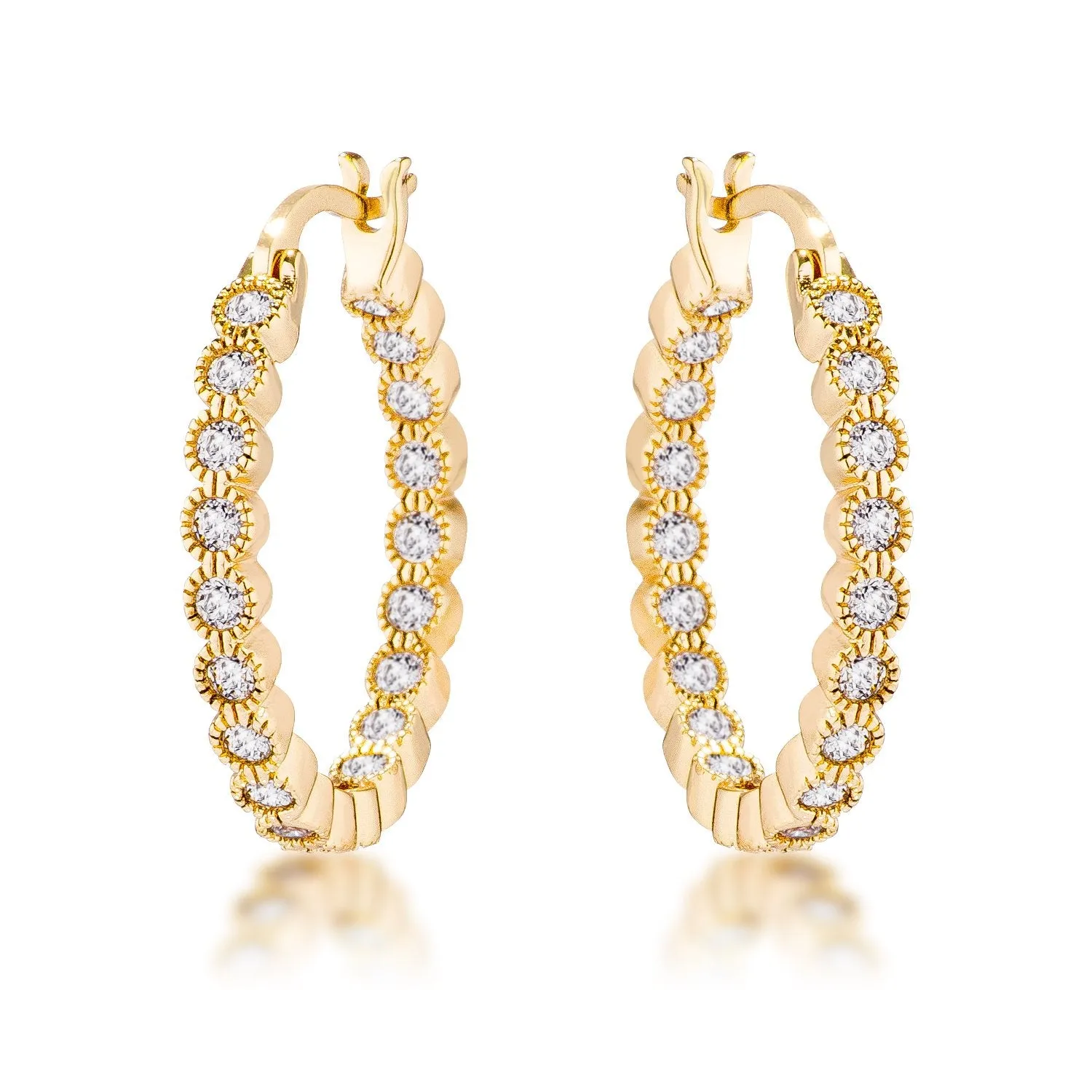 Flo Round CZ Dotted Bezel Hoop Earrings | 0.5ct