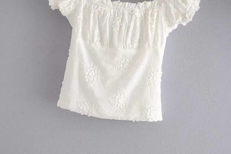 French retro bubble trend small sleeve short shirt