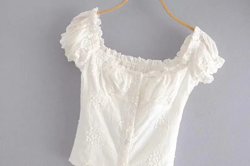 French retro bubble trend small sleeve short shirt