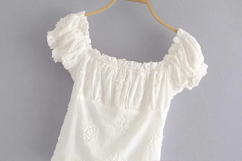 French retro bubble trend small sleeve short shirt