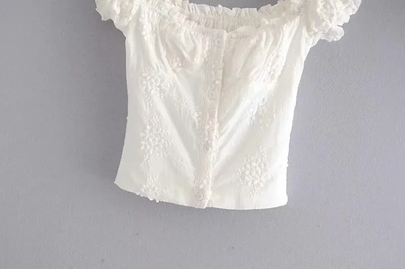 French retro bubble trend small sleeve short shirt