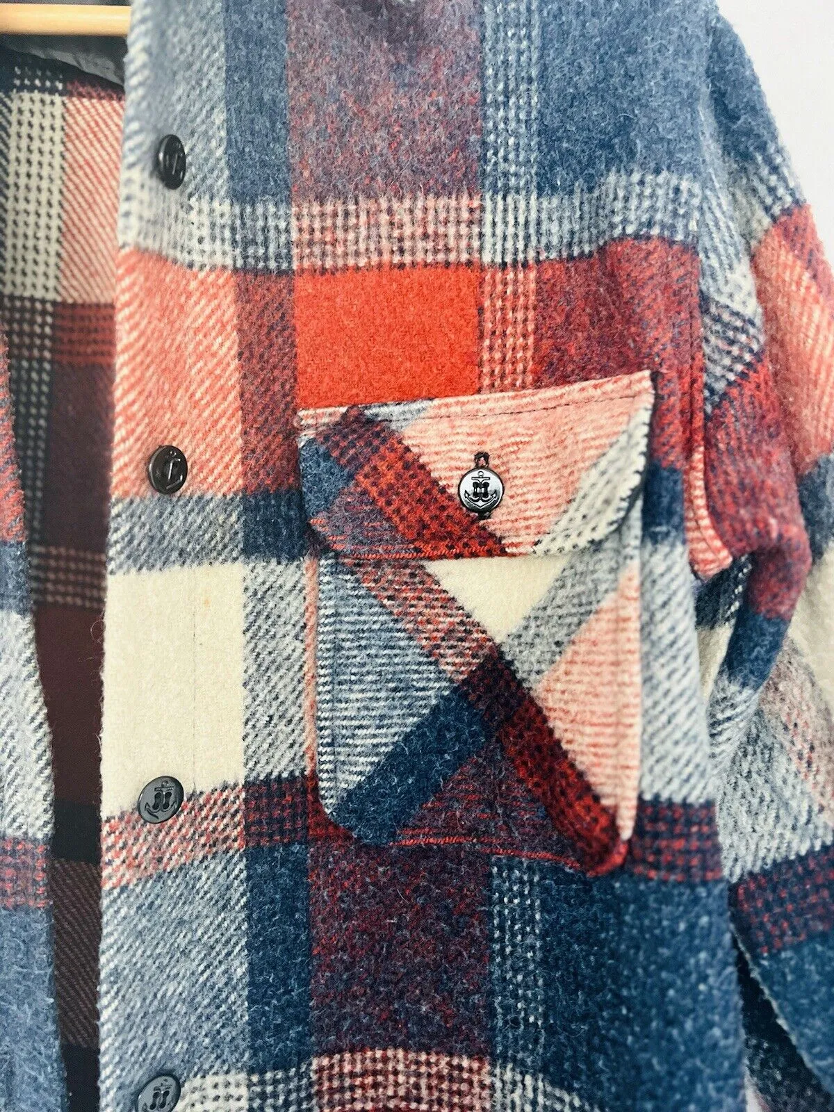 GAP Vintage Plaid Heavy Woven Button Down Shirt Jacket Red Blue Classic 80s