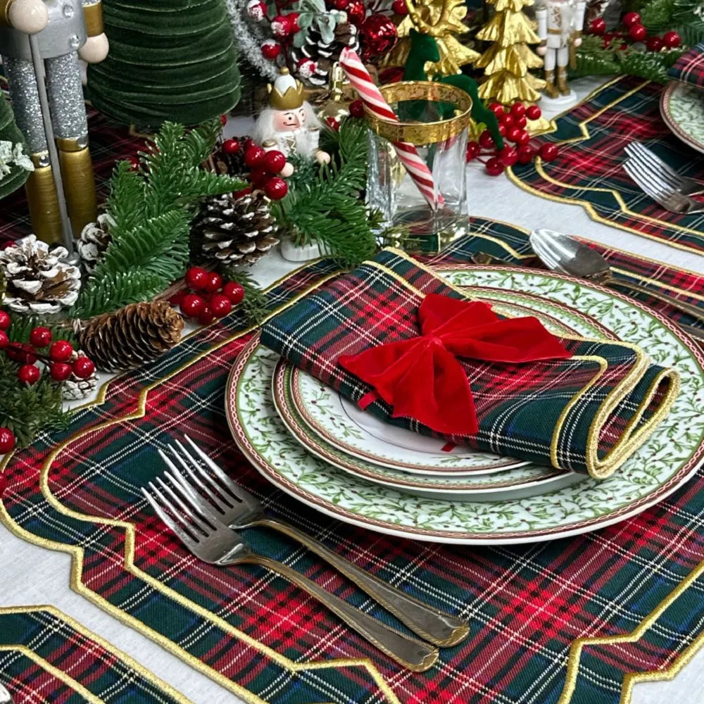 Georgina Placemat / Plaid with Gold Embroidery (Set of 4)