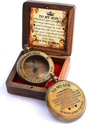 Gift for Son from Mom Dad | Engraved Compass 2" - Father to Son Gifts, Mom to Son Gifts for Graduation, Birthday Baptism Confirmation Communion (Son - I Love You)