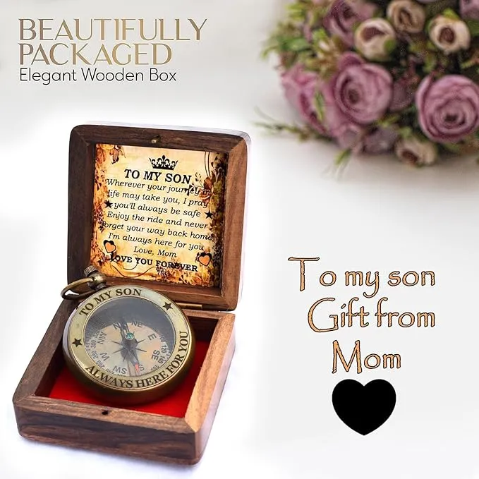 Gift for Son from Mom Dad | Engraved Compass 2" - Father to Son Gifts, Mom to Son Gifts for Graduation, Birthday Baptism Confirmation Communion (Son - I Love You)