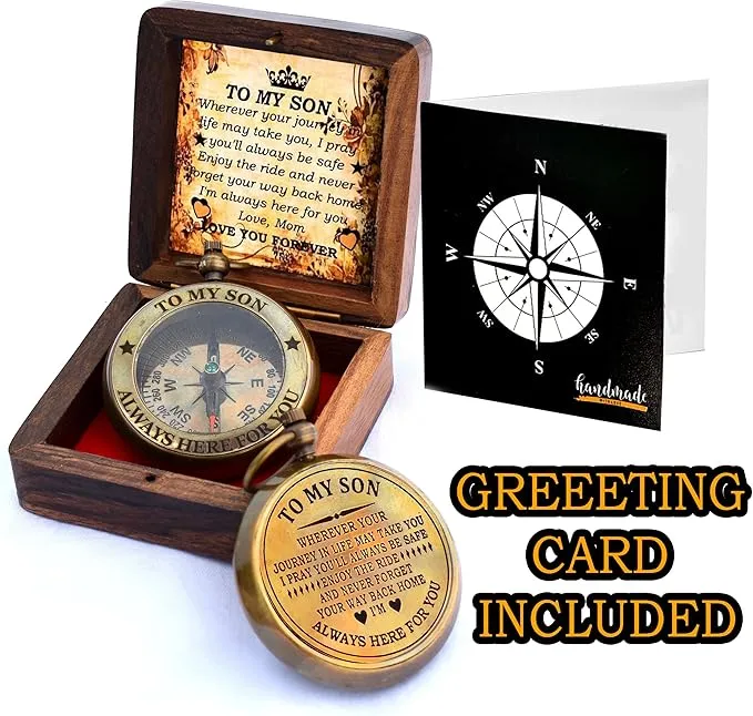 Gift for Son from Mom Dad | Engraved Compass 2" - Father to Son Gifts, Mom to Son Gifts for Graduation, Birthday Baptism Confirmation Communion (Son - I Love You)