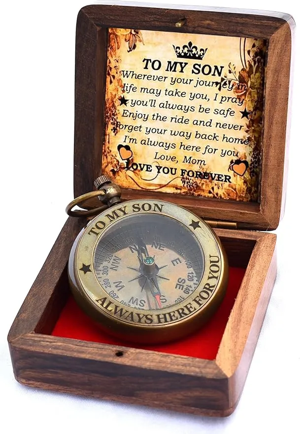 Gift for Son from Mom Dad | Engraved Compass 2" - Father to Son Gifts, Mom to Son Gifts for Graduation, Birthday Baptism Confirmation Communion (Son - I Love You)