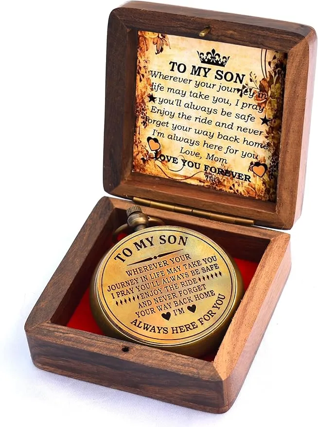 Gift for Son from Mom Dad | Engraved Compass 2" - Father to Son Gifts, Mom to Son Gifts for Graduation, Birthday Baptism Confirmation Communion (Son - I Love You)
