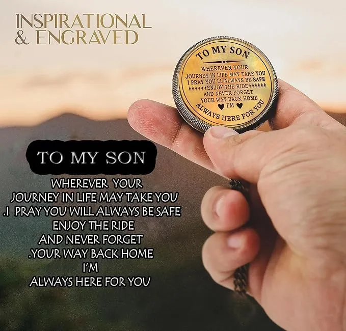 Gift for Son from Mom Dad | Engraved Compass 2" - Father to Son Gifts, Mom to Son Gifts for Graduation, Birthday Baptism Confirmation Communion (Son - I Love You)
