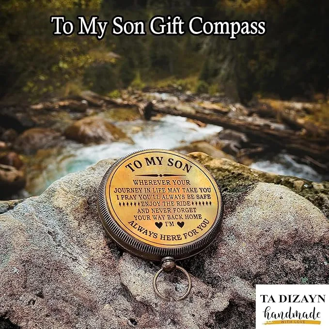 Gift for Son from Mom Dad | Engraved Compass 2" - Father to Son Gifts, Mom to Son Gifts for Graduation, Birthday Baptism Confirmation Communion (Son - I Love You)