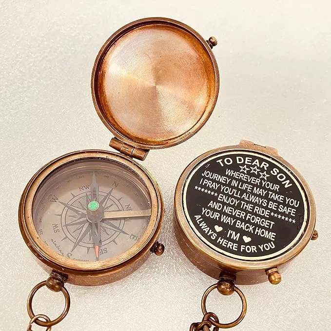 Gift for Son from Mom Dad | Engraved Compass 2" - Father to Son Gifts, Mom to Son Gifts for Graduation, Birthday Baptism Confirmation Communion