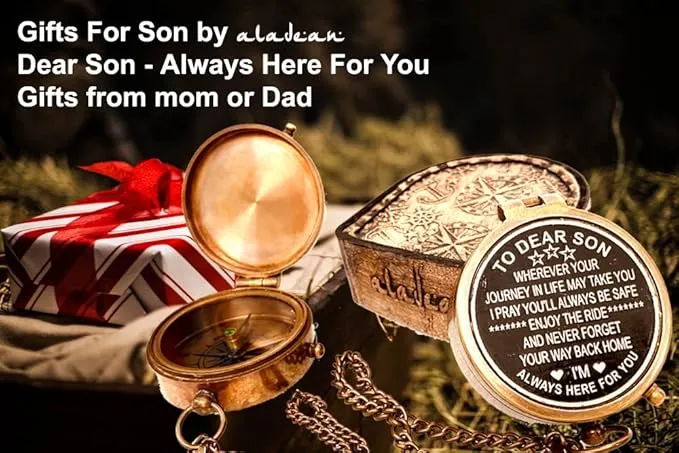 Gift for Son from Mom Dad | Engraved Compass 2" - Father to Son Gifts, Mom to Son Gifts for Graduation, Birthday Baptism Confirmation Communion