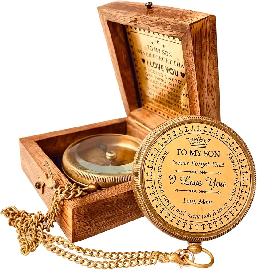 Gift for Son from Mom Dad | Engraved Compass 2" - Father to Son Gifts, Mom to Son Gifts for Graduation, Birthday Baptism Confirmation Communion