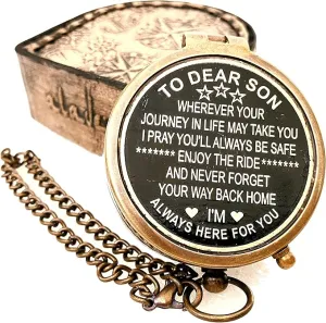 Gift for Son from Mom Dad | Engraved Compass 2" - Father to Son Gifts, Mom to Son Gifts for Graduation, Birthday Baptism Confirmation Communion