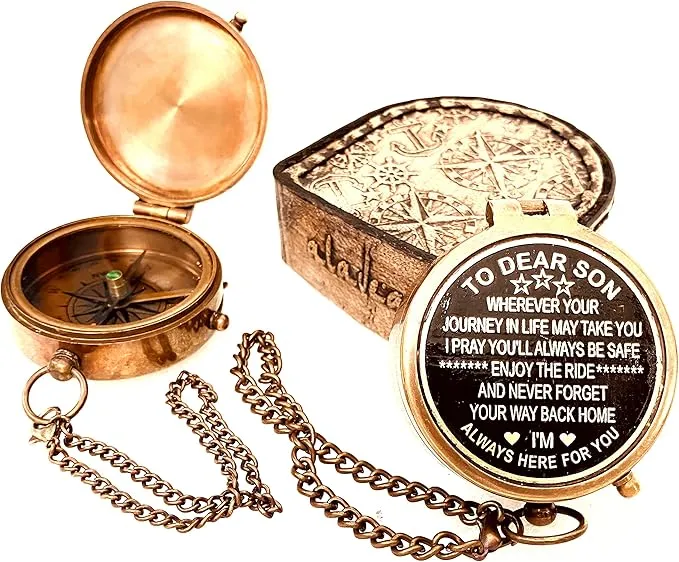 Gift for Son from Mom Dad | Engraved Compass 2" - Father to Son Gifts, Mom to Son Gifts for Graduation, Birthday Baptism Confirmation Communion