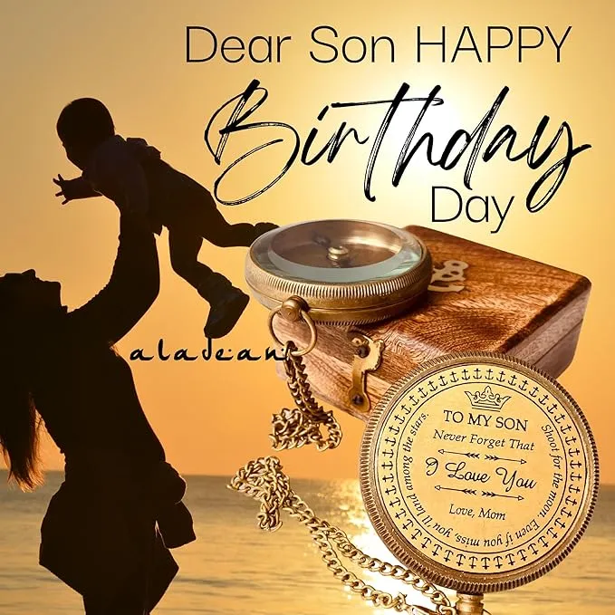 Gift for Son from Mom Dad | Engraved Compass 2" - Father to Son Gifts, Mom to Son Gifts for Graduation, Birthday Baptism Confirmation Communion